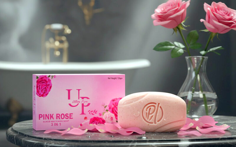 Pink Rose Scrub Whitening Soap 120gm - Image 3